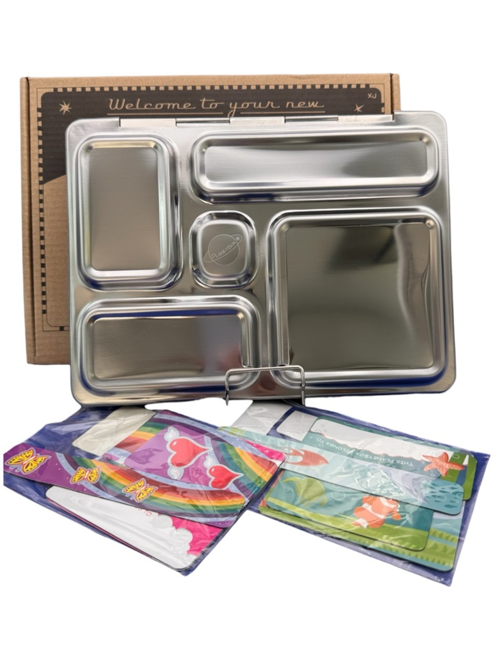 PlanetBox Rover Bento Lunch Box Silver w/ Original Box + 2 Free Magnet Sets